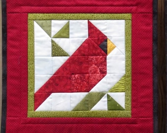 Pair of Cardinals, Quilted Wall Hangings, Wall Decor, Table Mats,  Pieced Squares