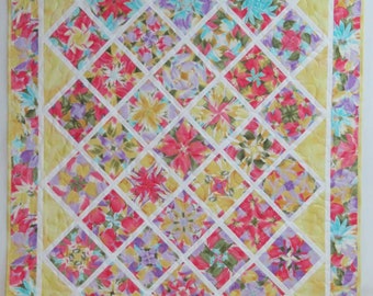 Lap Quilt, 4-Patch Posies, One Block Wonder, Stack and Whack, Floral with Yellow