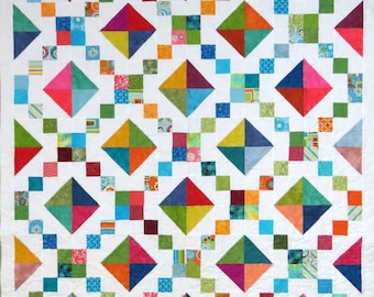 Jewel Box Lap Quilt, Couch Throw Blanket, Colourful with White Accents