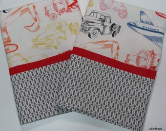 Pillowcase Pair, Vehicles and Machinery, Masculine, Shabby Chic, Upcycled Sheets