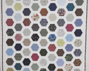Vintage Fabric Hexagon Lap Quilt, Scrappy Design