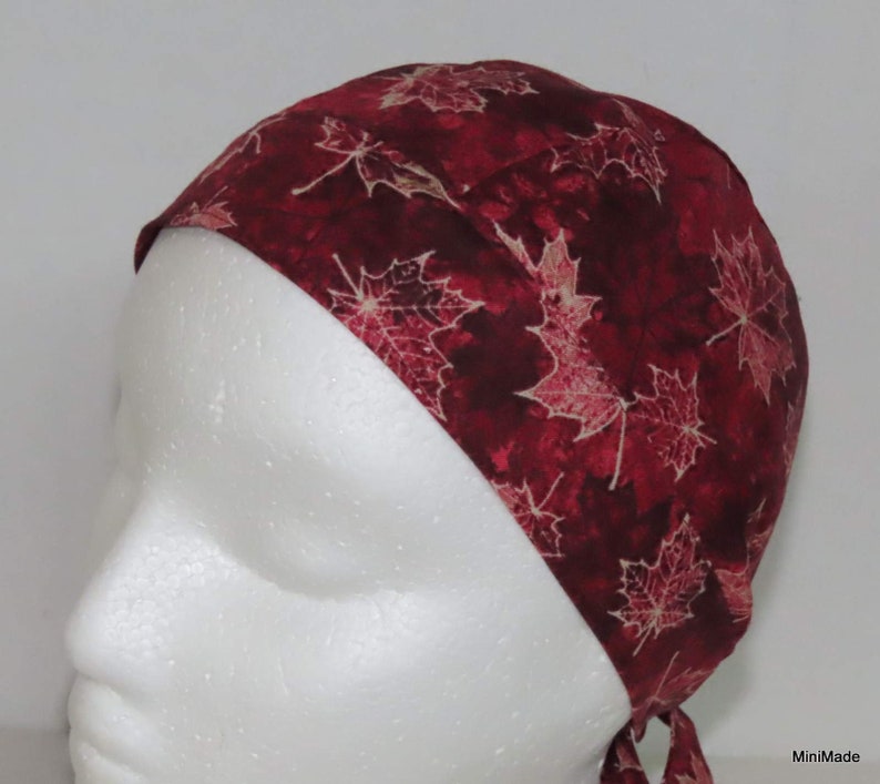 Bikers Skull Cap, Bandana, Do Rag, Dark Red Maple Leaves image 2