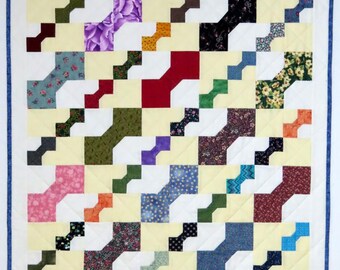 Handmade Bow Tie Lap Quilt: Father & Son Reading Quilt, Blue Floral Backing