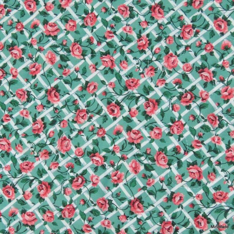 Picnic Blanket, Tummytime Play Mat, Lap Quilt, Throw, Irish Chain, Green Pink Floral image 9