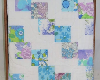 Lap Quilt. Pieced Beach or Picnic Blanket, Tummy Time Quilt,  Upcycled Vintage Sheets, Eco-friendly