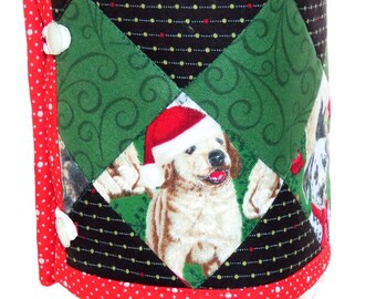 Mason or Crown Jar Wrap, Pieced Squares, Christmas Puppies