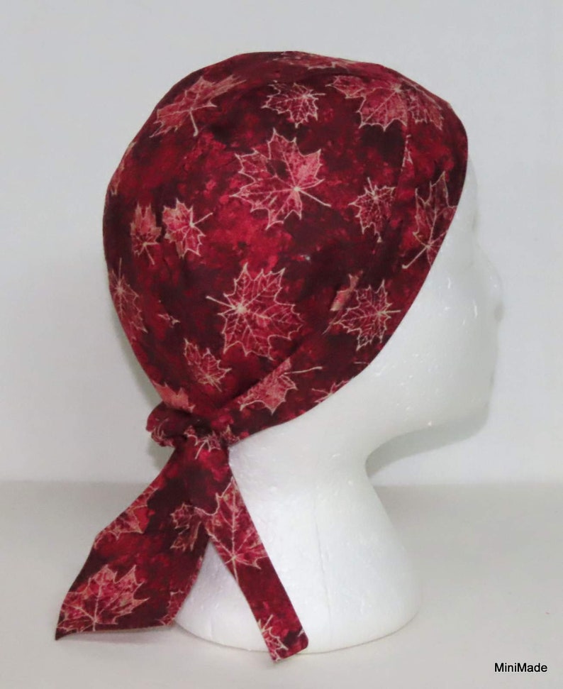 Bikers Skull Cap, Bandana, Do Rag, Dark Red Maple Leaves image 3