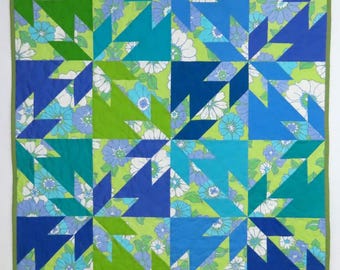 Hunter's Star Lap Quilt, Wheelchair Blanket, Throw, Upcycled Vintage Sheets