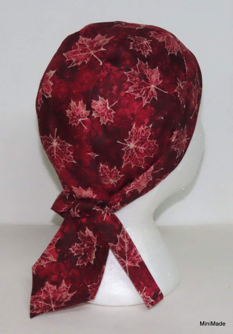 Bikers Skull Cap, Bandana, Do Rag, Dark Red Maple Leaves image 4