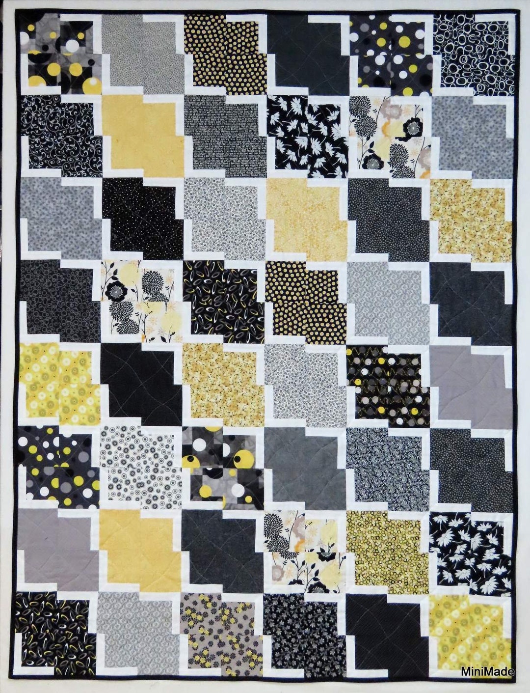 Lap Quilt, Pieced Couch Throw Blanket, Black Grey Yellow White - Etsy