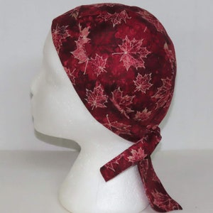 Bikers Skull Cap, Bandana, Do Rag, Dark Red Maple Leaves image 6