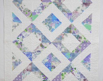Lap Quilt, "Down the Garden Path", Upcycled Vintage Sheets, Eco-friendly