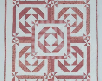 Baby Quilt, Lap Quilt, Disappearing Pinwheel, Pink with White