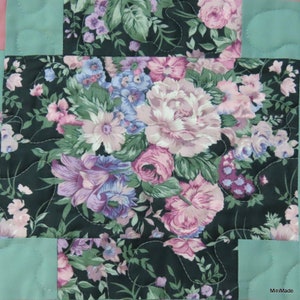 Picnic Blanket, Tummytime Play Mat, Lap Quilt, Throw, Irish Chain, Green Pink Floral image 7