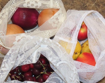 Sac pour produits alimentaires, rideaux en dentelle résille recyclée, zéro déchet