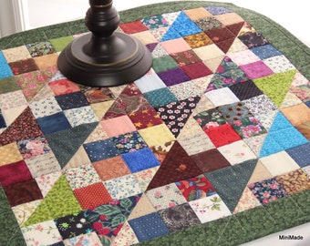 Quilted Table Topper, Traditional, Pieced, Scrappy, Colourful