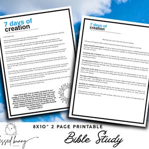 Bible Study Pages - Creation Story- 8x10&quot; - Sunday School- Bible Lesson