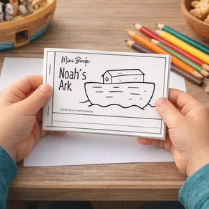 Noah's Ark Mini Coloring Book: Printable Bible Story (PDF Pattern)