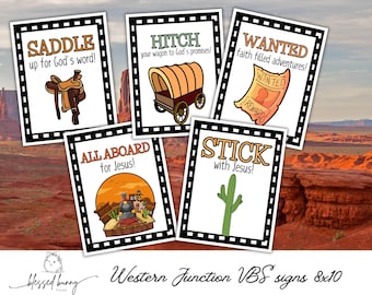 5-Page Western Junction VBS Signs | Western Theme, Cute Faith Phrases, Printable Decor | Digital Download
