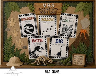 Dinosaur VBS Printable Sign Bundle: Bible Verse Decor (PDF)