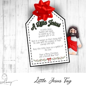 Etiquetas para impressão do Pequeno Jesus - Etiquetas para estatuetas de Jesus - Etiquetas para versículos da Bíblia - Etiquetas para enfeites de Natal