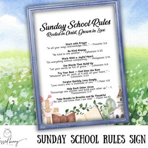 Sunday School Rules Print: Christian Classroom Decor, Bible Verse Art (PDF Download)