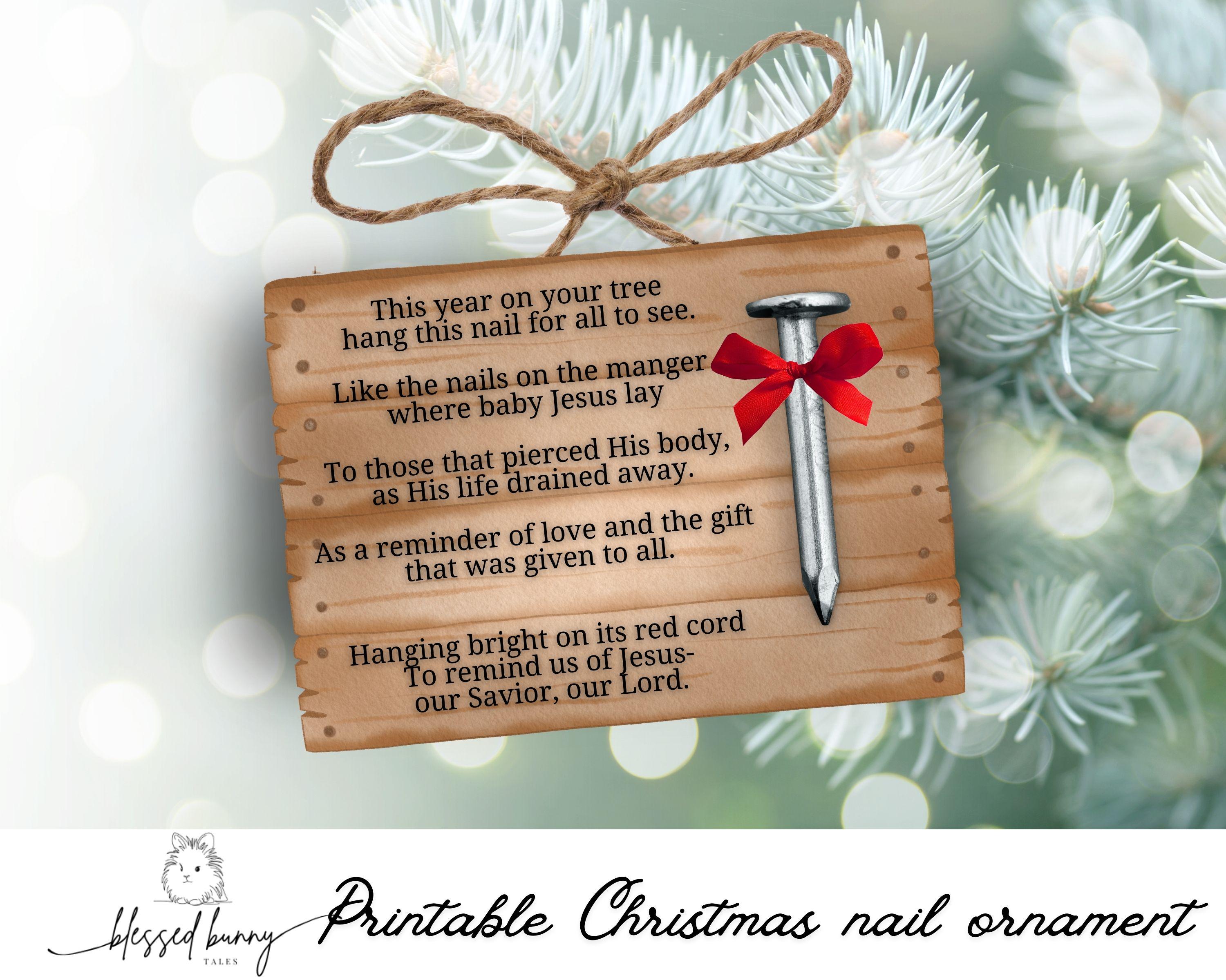 printable christmas nail ornament: religious gift tag (pdf) - etsy