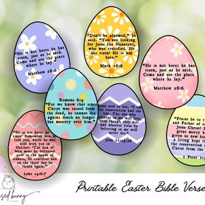 Schede stampabili con versetti della Bibbia sulle uova di Pasqua – Set di 7 design (3"x3.5") / Decorazioni pasquali cristiane / Opuscoli per la caccia alle uova delle Scritture