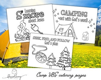 Páginas para colorear de la Escuela Bíblica de Verano: Imprimibles bíblicos con temática de actividades al aire libre (Descarga PDF de 8x10")