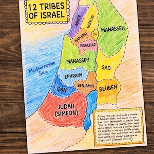 Kaart 12 stammen van Israël: afdrukbare bijbelles (8 x 10 pdf)