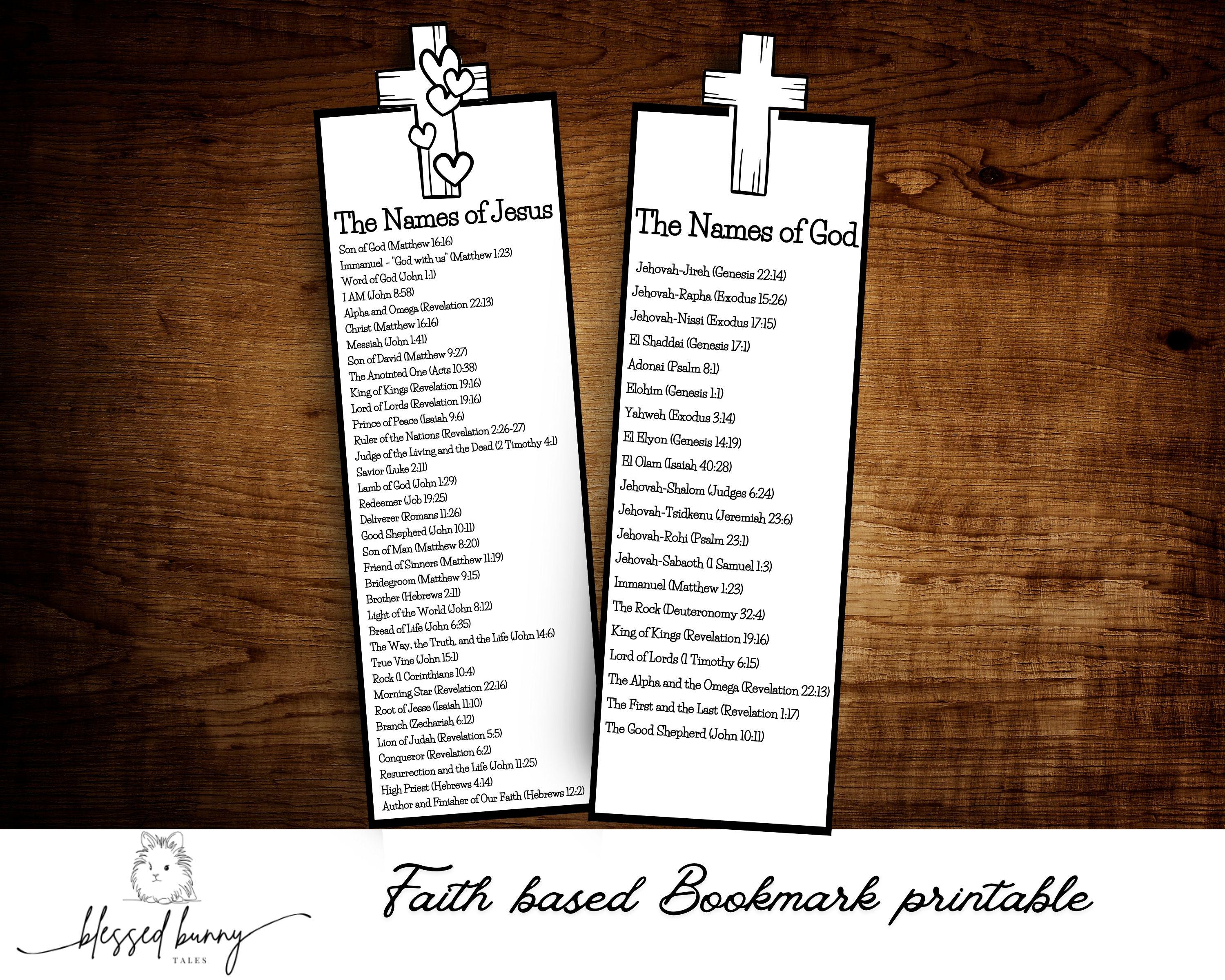 Names of Jesus- Names of God-Printable Bookmark- bible lesson- Sunday School- Homeschool Printable- Printable Crafts- bookmark