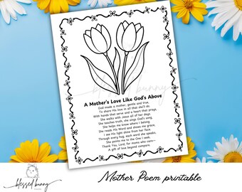 Christian Mother’s Day Coloring Page with Poem | Printable Tulip Page for Kids | Faith-Based Activity for Sunday School
