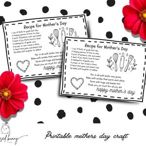 Cartão de receita para o Dia das Mães para imprimir – Poema baseado na fé “Receita para uma mãe” – Cartão para colorir para crianças – Download instantâneo