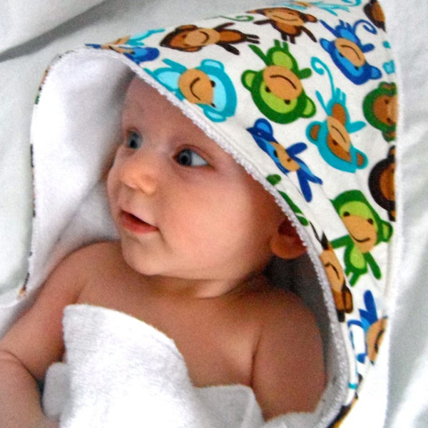 Bamboo Hooded Baby Towel, Baby Monkeys