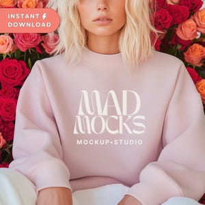 Gildan 18000 Pink Mockup Sweatshirt Light Pink Mockup Gildan 18000 Valentine Gildan Mockup Crewneck Mockup Model Sweater G180 Lifestyle Mock