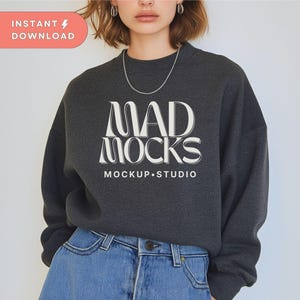 Gildan 18000 Mockup Sweatshirt Charcoal Mockup Gildan 18000 Sweatshirt Mockup Gildan Crewneck Mockup Model Sweater Mockup G180 Simple Grey