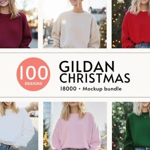 Gildan 18000 Christmas Sweatshirt Mockup Bundle G180 Crewneck Mockup Gildan Model Sweater Mock-up 18000 Mockup Trendy Holiday Aesthetic Fall