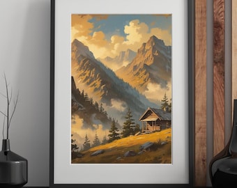 Vintage Rustic Mountain Cabin Printable Wall Art