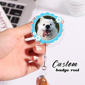 Custom Pet Badge Reel, Pet Photo Badge Reel, Custom Dog Cat Face, Flower-Shaped Pet Cat Dog Photo, Doctor ID NP Badge, Nurse Badge Reel