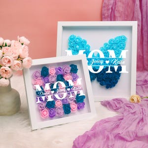 Custom Flower Heart Shadow Box for Mom, Custom Names Heart Shaped Flower Shadow Box, Flower Memory Customized Gift for Mom,Mother&#39;s Day Gift