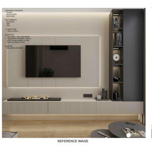 Modern Wall-Mounted TV Unit Design - full set of  2D drawing ready for production , diy