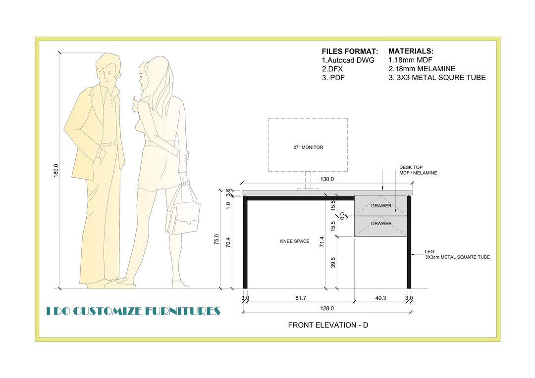 DIY Desk/table With Drawers With Plans, Elevations and Sections autocad ...