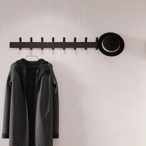 Black Steel Wall-Mounted Coat Rack – 9 Double Hooks for Jackets, Hats, and Bags, Stylish and Functional Organizer for Modern Entryways