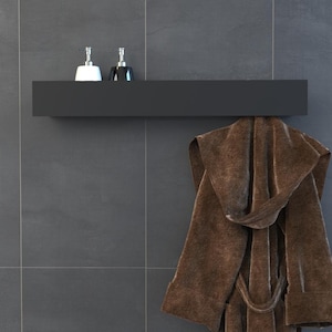 Wall-Mounted Bathroom Shelf with Hooks | Stainless Steel Floating Shelf | Minimalist Modern Design | Black & White