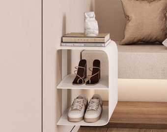 Modern 2-Tier Black Metal Shoe Rack | Powder-Coated Steel Organizer | Space-Saving Wall or Floor Storage for Entryway, Hallway