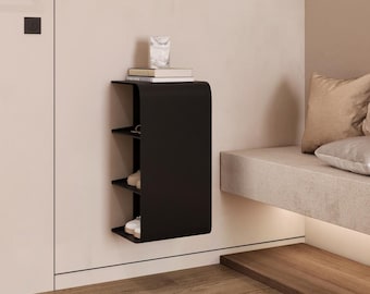 Wandmontiertes 3-Tier-Schuhregal | Schwarzer Stahl Eingangsbereich Organizer Regal für Kleine Räume | Moderne minimalistische Schuhaufbewahrung für Flur oder Foyer