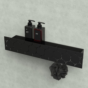 Modern Metal Shower Shelf with Hooks: Minimalist Bathroom Organizer