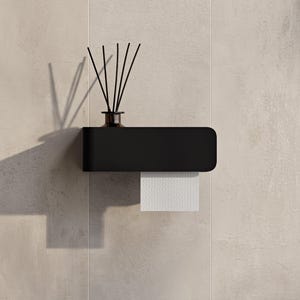 Wall-Mounted Toilet Paper Holder with Shelf | Steel Bathroom Storage | Modern Toilet Roll Holder with Curved Edge Design