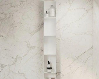 Vertical Wall Shelf | Black or White Stainless Steel Floating Shelf | Modern Minimalist Wall-Mounted Organizer | Bathroom Storage
