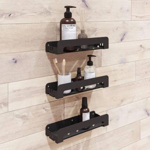 Stainless Steel Floating Shelves in a Set of 3 | Black Minimalistic Floating Shelves for Bathroom Storage | High-Quality Black Steel Shelf